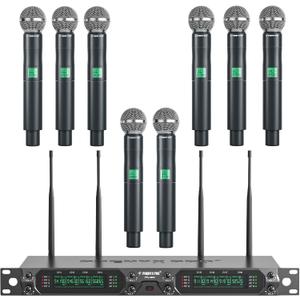 Phenyx Pro Wireless Microphone System, 8-Channel UHF Cordless Mic with Metal Handheld Wireless Mics, Fixed Frequency Dynamic Microphone for Karaoke,Church,Singing,DJ,260ft Range (PTU-4000-8H)