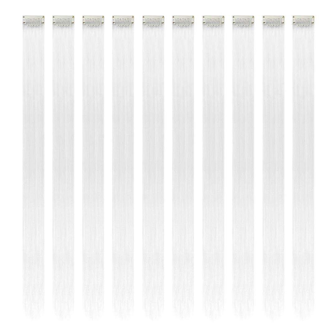 White Hair Extensions Clip in, 22 Inch 10 Pcs Long Straight Colored, for Kids Girls Women Highlights Party, Synthetic