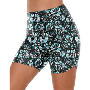 Yonique Womens Swim Shorts High Waisted Swim Bottoms Tummy Control Bathing Suit Bottom Boy Shorts (Blue, L)