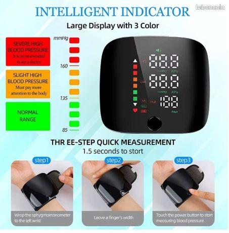 Wrist Blood Pressure Monitor with Large LCD Display, Professional Wrist Blood Pressure Monitor, Heart Rate and Pulse Measurement, Voice Output, Portable USB Charging