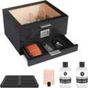CASE ELEGANCE Glass Top Humidor with thick cedar, easy humidification system, accurate digital hygrometer - Mill, Black