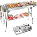Portable Charcoal Grill, Large Stainless Steel Folding BBQ Grill, Foldable Barbecue Grill with Storage Shelf for Camping BBQ Garden Backyard Party Picnic Outdoor Cooking Kabob, 39x13.4x28 inch