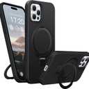 Soft Liquid Silicone Case for iPhone 15 Pro Max with Magnetic Invisible Stand, Military Grade Shockproof Protection, Anti-Scratch Microfiber Lining Covers for iPhone 15 Pro Max, Black