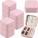 12 Pcs Mini Travel Jewelry Case Bridesmaid Proposal Gift Boxes, Small PU Leather Earring Organizer, Bulk Travel Accessories Portable Jewelry Holder (Pink)