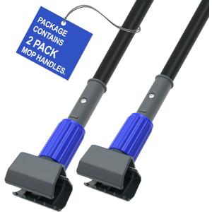 2 Pack Mop Handle Commercial Heavy Duty, 57.5 inches Long Industrial String Mop Stick Replacement Pole with Upgraded Jaw Clamp for for Floor Cleaning (Blue)