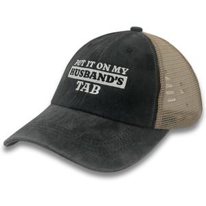 Put it on My Husband's tab Black Baseball Cap Funny Ball Hats Women Men hat Retro Truck Embroidered caps