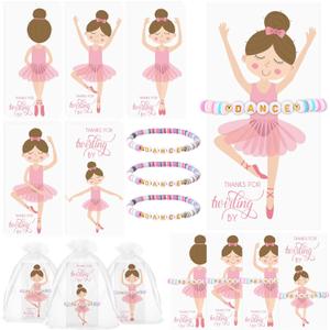 Yinkin 18 Sets Ballet Party Favors for Girls Include Polymer Clay Beaded Dance Bracelet Thank you card and gift bags Ballet Birthday Gifts Ballerina Gifts for Dance Party