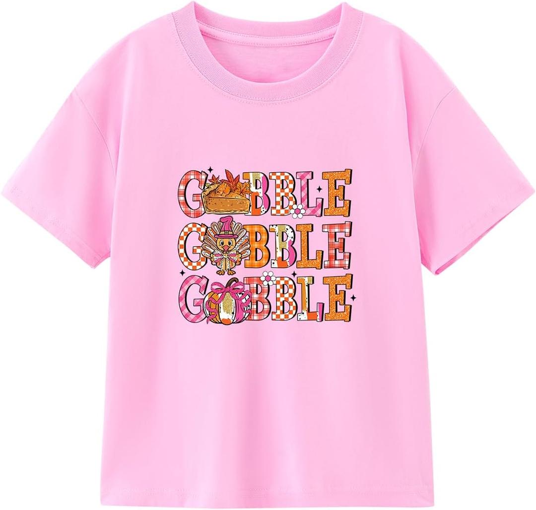 Funny Thanksgiving Shirts for Kids Toddler Boys Girls Turkey Pumpkin Graphic T-Shirt Clothes Tops Tee 2-8 Years (Pink)