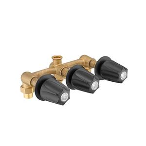 3 Handle Tub& Shower Rough-In Valve Heavy Duty with Black Trim Kit,3-Hole Installation, 1/2-Inch Union Inlets, 1/2-Inch I.P. Outlets, Union Nuts Included