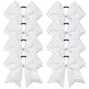 DEEKA 8PCS White Stripes Glitter Cheer Bows with Iridescent Rhinestones Large 8" Competition Cheer Hair Bows Elastic Band Ponytail Holder for Cheerleader Girls Softball Football Sports (White)