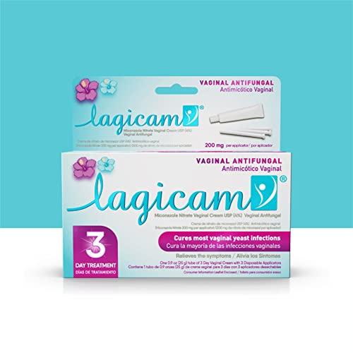 Lagicam 3 Day Vaginal Yeast Infection Treatment for Women, Start working on the 1st Day, Miconazole Nitrate, Antifungal Cream relieves Itching and Irritation, 3 Disposable Applicators & Cream (1 Pack)