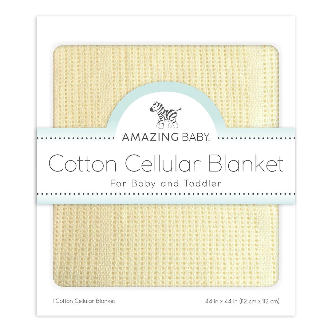 Amazing Baby Cellular Blanket, Premium Cotton, Ultra Soft, Breathable, Cozy Gift for Baby Boys and Girls, Favorite Toddler Blanket, 44 x 44 inches (112 x 112 cm), Soft Yellow