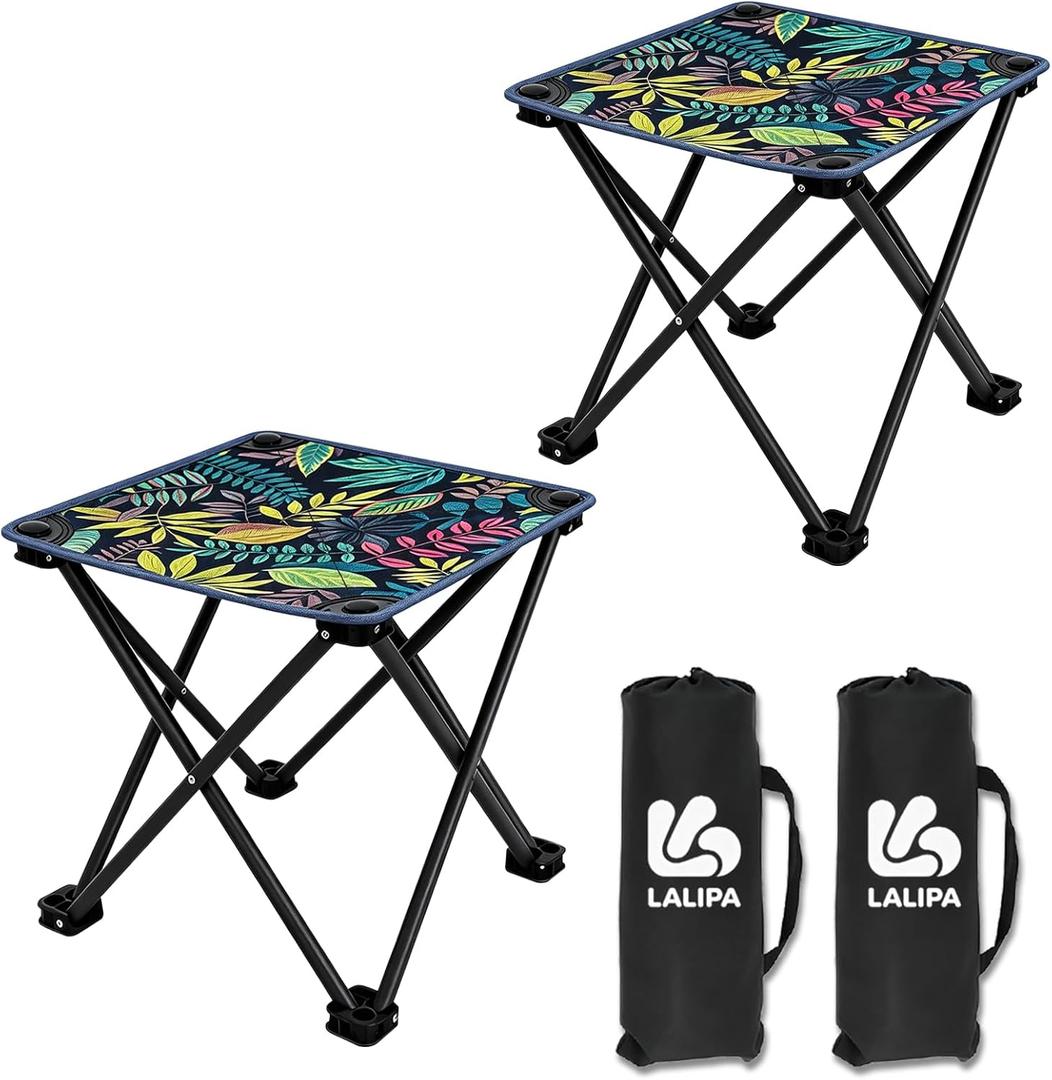 Portable Collapsible Stools Outdoor Folding Chairs Small Camping Chairs for Hiking,Fishing,Gardening,Beach and Travel with Carry Bag (2 Pack,Pattern)