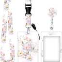ID Badge Holder with Retractable and Detachable Lanyard, Cute Badge Reel Breakaway Lanyard with Carabiner Clip for Teachers, Nurses, Perfect Work and Office(Cute Watercolor Floral)