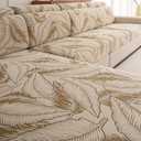 Sofa Cover Washable Sectional Couch Covers Sofa Slipcovers for 3 Cushion Couch Pet Friendly L Shaped Couch Protector Leaf Printed Covers for Dogs (3 PCS+1 Chaise, Khaki)