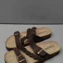 KIDMI Women's Cork Footbed Sandals with Arch Support Comfortable Slip-On Slide Sandals With Adjustable Buckle for Summer (8-8.5, Brown)