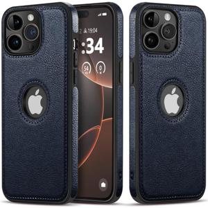 Classy Design Luxury Leather Phone Case for iPhone 12 & iPhone 12 Pro Non-Slip Grip Full Body Ultra Slim Protective Case (2020,6.1) (Blue)