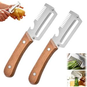 2PCS Multifunctional Vegetable Peeler, 3 in 1 Multi Functional Wooden Handle Peeler, Grater and Bottle Opener, Kitchen Gadgets for Potato, Carrot, Pumpkin, Apple