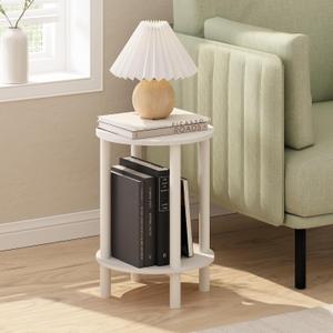 Furinno Turn-N-Tube Side Table, 2-Tier Round End Table, Toolless Assembly Night Stand, Bedside Table with Open Shelf, for Living Room, Bedroom, White