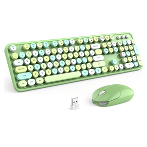 MOFII Wireless Keyboard and Mouse Combo, 2.4GHz Retro Full Size Typewriter Keyboard with Number Pad & Wireless Mouse for Laptop, PC, Desktop, Mac, Windows - Green Colorful