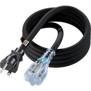 10FT Nema 6-20P Extension Cord, Plugrand 20 Amp-250 Volt 12AWG Nema 6-20 Heavy Duty Extension Cable, Nema 6-15R/20R T-Blade Cord with Red Indicator Light, Black Color for Air Conditioner Etc.