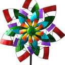 24" Dia Large Wind Spinner, Colorful Metal Wind Sculptures 83.5" Height Heavy Kinetic Windmill with 5 Prong Stake for Outdoor Patio, Yard and Garden, Ideal Gift for Family Friend (Colorful-triple Blades)