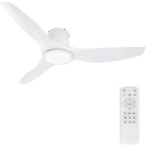52 Inch Ceiling Fan with Light, Remote Control Flush Mount Low Profile for Bedroom Living Room Home Office,DC Motor,Reversible,White