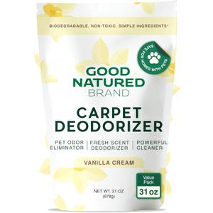 Good Natured Brand | Carpet Deodorizer & Freshener Powder | 31 oz Pet Odor Eliminator for Strong Odor & Pet Urine | Fresh Natural Vanilla Cream Scent | Safe for Homes with Pets
