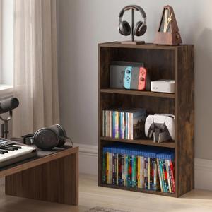 Furinno Basic DVD Shelf, 3-Tier CD Rack, Cube Storage, Amber Pine, 3-Tier, 7.3 x 16.6 x 26.4