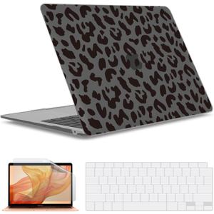 IBENZER Compatible with New MacBook Air 13 inch case 2022 2021 2020 M1 A2337 A2179 A1932, Hard Shell Case&Keyboard Cover&Screen Film for Mac Air 13 (2018-2022), Black Leopard, AT13-LP-BK+2