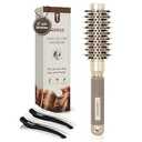 AIMIKE Round Hair Brush, 1 inch Barrel with Boar Bristles, Nano Thermal Ceramic & Ionic Tech, for Blow Drying, Styling, Curling and Shine + 4 Clips (Gold, Unisex, Fine Hair, Short Hair, AntiFrizz)