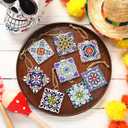 Soulchen 16 Pcs Talavera Mexican Tile Christmas Ornaments Bulk Adornos De Navidad Funny Hanging Christmas Tree Ceramic Colorful Decor Indoor for Xmas Tree Decoration Mexican Gift