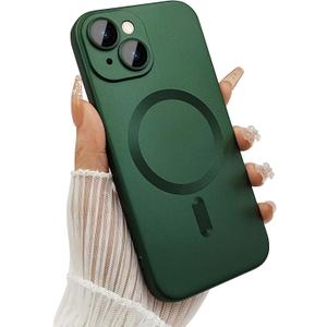 Magnetic for iPhone 14 Phone Case for Women/Men, Shockproof Matte Luxury Soft Metallic Luster Design with Camera Lens Protector, Compatible with Magsafe Case for iPhone 14 6.1"-Green