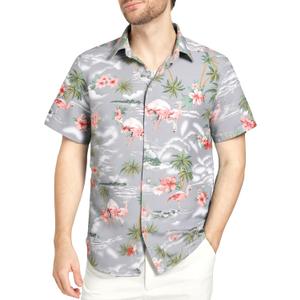 SSLR Pack Hawaiian Shirt for Men Flamingo Short Sleeve Casual Button Down Shirts Summer Beach Shirt (Gray, L)