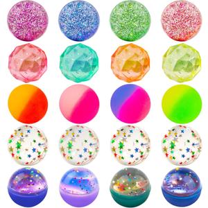 Bouncy Balls for Kids 20 Pieces 5 Styles 32mm Assorted Bouncy Balls with Storage Bag for Birthday Party Favors