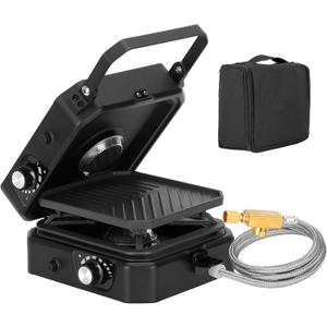 2 Burner Propane Stove Compatible with Propane Cylinders,2 Burner Camp Stove with Griddle and 16000 BTU Adjustable Burners, Portable Camping Stove Propane with Carry Bag and Handle for Camping, Black 