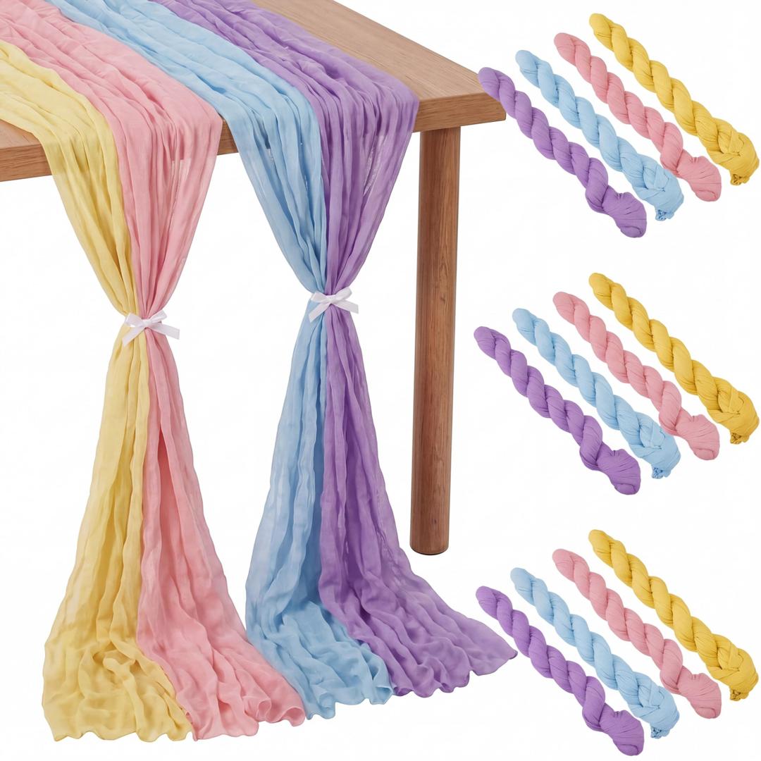 Remagr 12 Pcs Pastel Cheesecloth Gauze Table Runners Boho Wedding Decor Rustic Sheer Runner for Wedding Table Bridal Shower Birthday Party Decorations