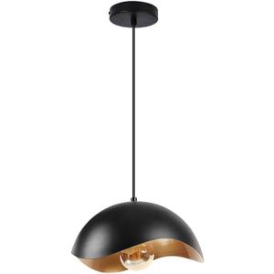 Modern Wave Pendant Light, 11" Black and Gold Dome Shade, LED Ceiling Light Fixture with Globe Bulb, Contemporary Hanging Light for Kitchen, Dining Room, Bedroom