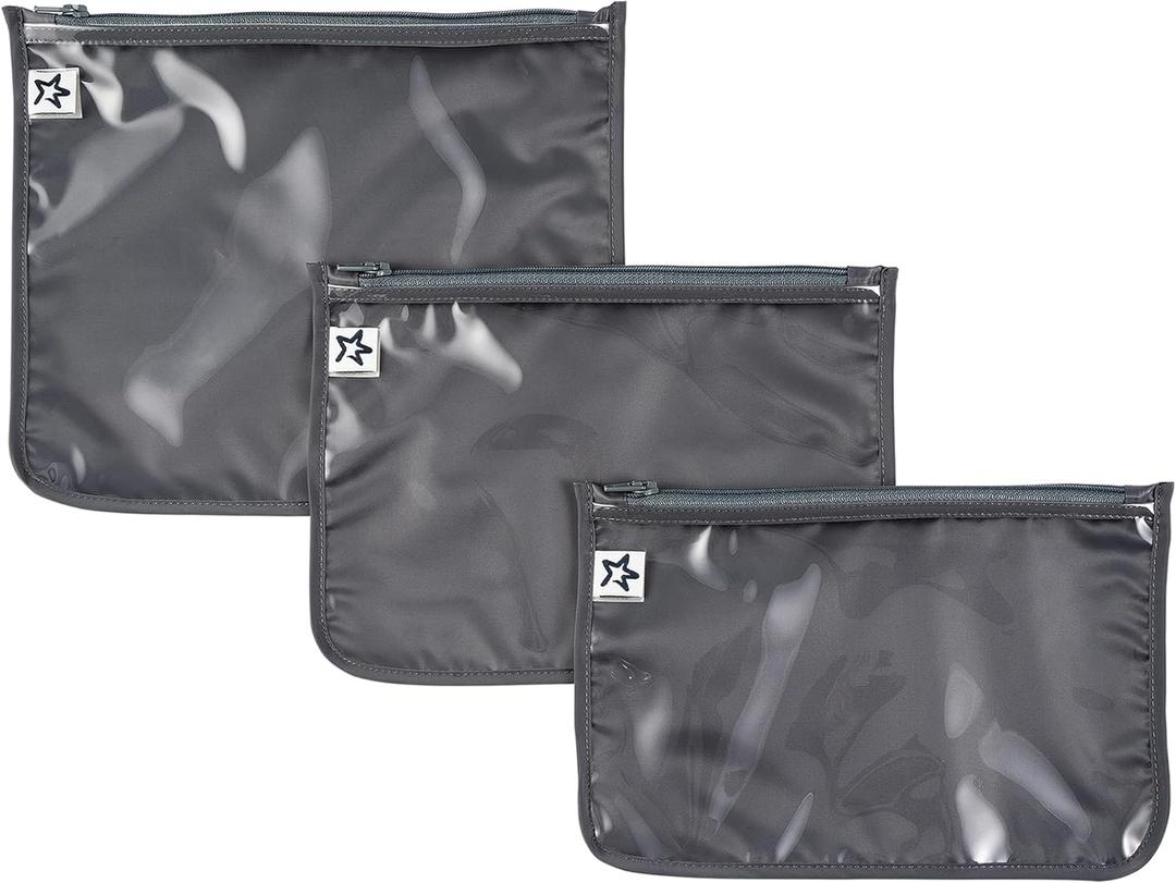 Tiny Twinkle Mess-proof Travel Bags, Airline Compliant, Zipper Closure, Clear Front Pouch, Diaper Bag Packing, Toiletry or Cosmetics Organizer (Charcoal)