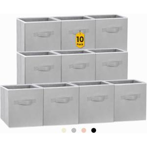 Criusia Storage Cubes, 11 Inch Cube Storage Bins for Shelves (10 Pack), Fabric Collapsible Storage Bins with Dual Handles, Foldable Cube Baskets for Clothes, Closet Organizers and Storage Box (Grey)