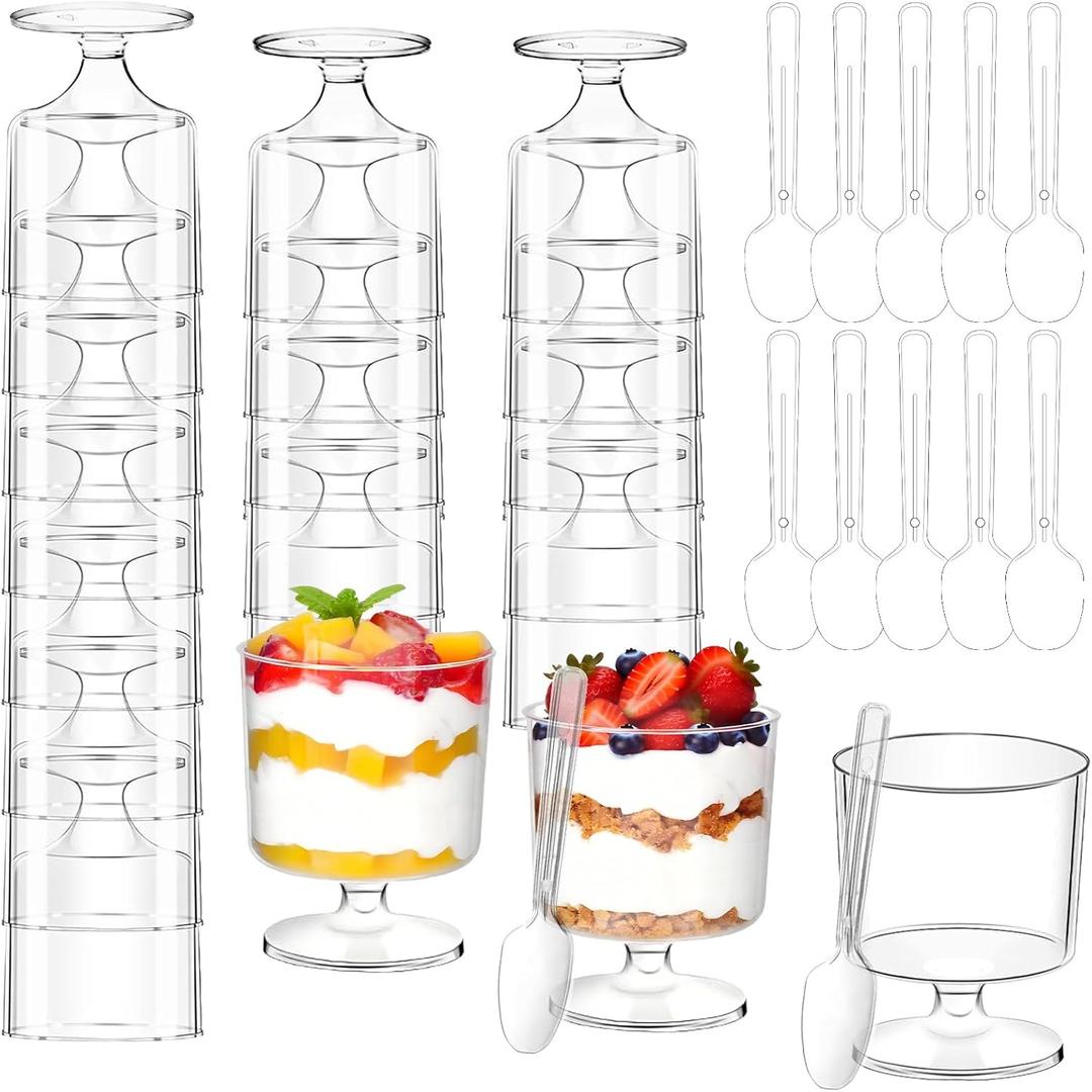 120 Pcs 5 OZ Dessert Cups with Spoons - Mini Clear Plastic Dessert Parfait Cups - Round Serving Goblet Cup for Party Fruit Pudding Mousse Yogurt Ice Cream Appetizer