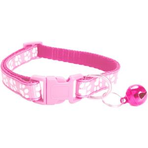 MJIYA Cat Collar with Bell, Breakaway Grid Collar with Plastic Buckle, Light Adjustable, Nylon, Kitty Collars (Pink)