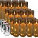 23 Pack Flameless LED Pillar Candles with Remote & Timer, Flickering Battery Operated Candles with Embedded Starry Lights, 3-Sizes Gray Acrylic Decorative Candles for Wedding, Home, Party Decor