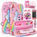 TIKOdirect Carrying Case for Switch Lite, Pretty Shockproof Portable Travel Bag with Soft Protective Cover, Screen Protectors, Cute Thumb Grips Caps and Game Card Case, Pink Rainbow