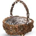 LemonRoad 1 Pcs Small Flower Girl Basket Vintage Berry Vine Wrapping Wicker Basket with Handle for Easter Wedding Flowers Floral Decoration Candy Garden Home Storage (7.9x7.9x5.9'')