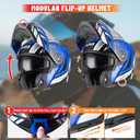 LEM Modular Motorcycle Helmets Fiberglass, Full Face Motorcycle Helmet Flip Up for Touring, DOT Certified, Release Sun Visor & Removable Comfort Liner, Lightweight Street Bike Helmet (Blue, M)