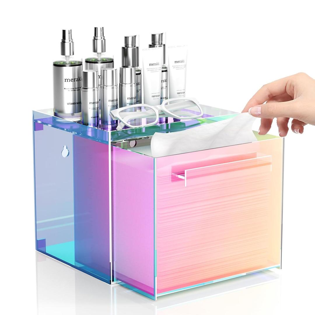 Rainbow Disposable Facial Towels Storage Box Acrylic Container Compatible with Clean Skin Club Clean Towel XL Wall-Mounted Face Towel Organizer with Drawer(Excluding Facial Towels)