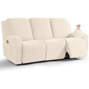 TAOCOCO Recliner Sofa Covers 8-Pieces Stretch Large Couch Covers for 3 Seats Reclining Slipcovers Soft Jacquard Pattern Furniture Protector (Beige)