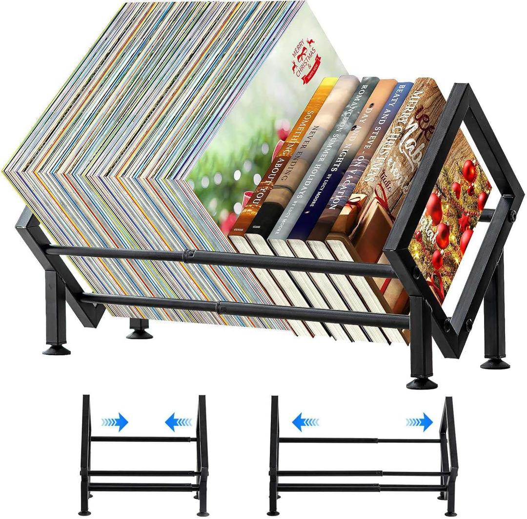 Adjustable Desktop Bookshelf for Desk Book Organizer, Tilting Tabletop Bookshelf in Office Home/Bedroom, Vinyl Record Storage Holder Book Rack for Magazine/CDs/Books/Vinyl's Display (Patent Pending (Black-1)