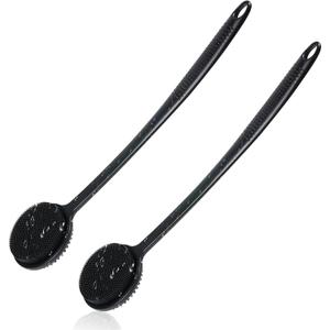 VWMYQ 2 Pack Back Scrubber for Shower, 17in Lengthen Long Handle Body Brush, Double Sided Shower Brush for Shower Exfoliating and Massage Can Produce Rich Foam, Long Handle Back Scrubber for Men